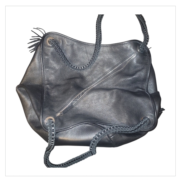 ZARA Woman Faux Leather Slouchy Hobo Bag Fringe Tassel Braided Strap Boho - Picture 2 of 7